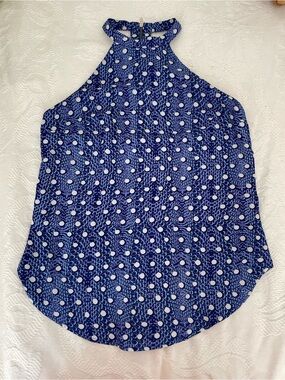 Dynamite Blue Halter Neck Polka Dot Tank Top